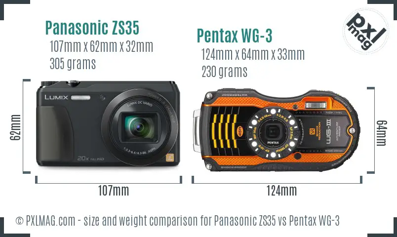 Panasonic ZS35 vs Pentax WG-3 size comparison Panasonic ZS35 vs Pentax WG-3 size comparison
