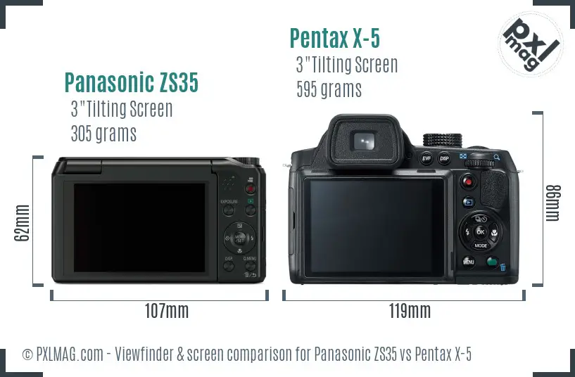Panasonic ZS35 vs Pentax X-5 Screen and Viewfinder comparison