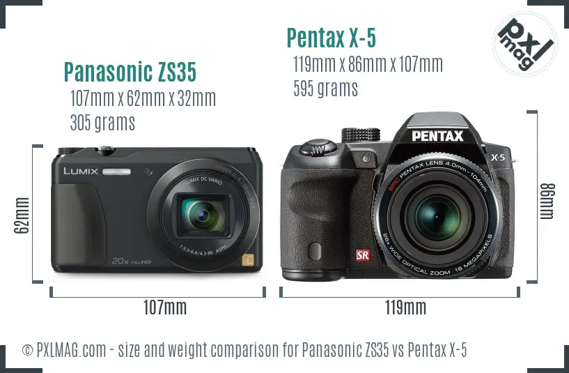 Panasonic ZS35 vs Pentax X-5 size comparison
