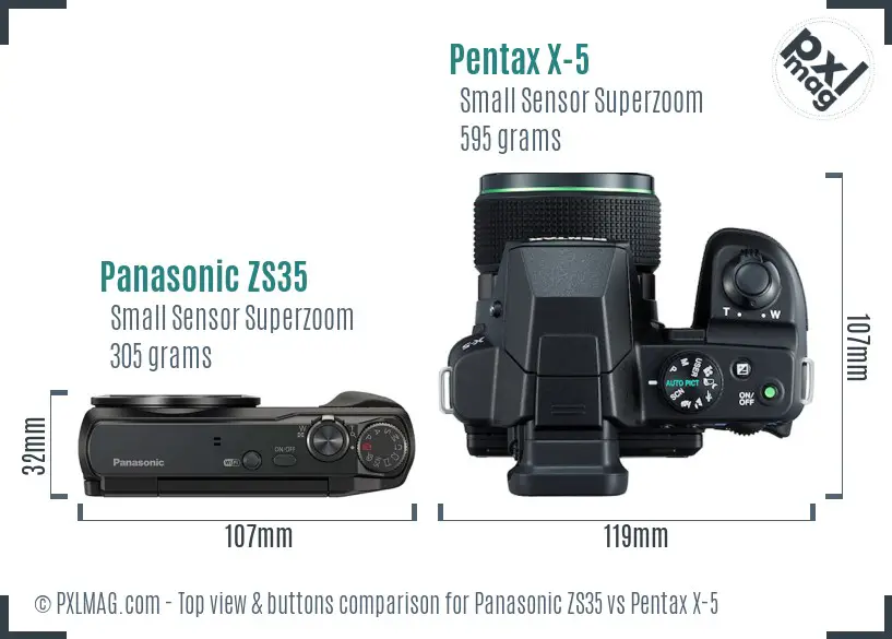 Panasonic ZS35 vs Pentax X-5 top view buttons comparison