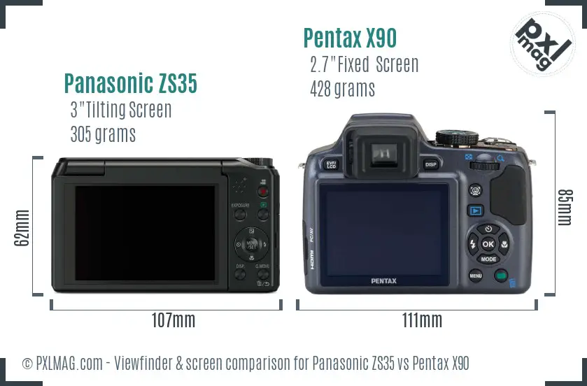 Panasonic ZS35 vs Pentax X90 Screen and Viewfinder comparison