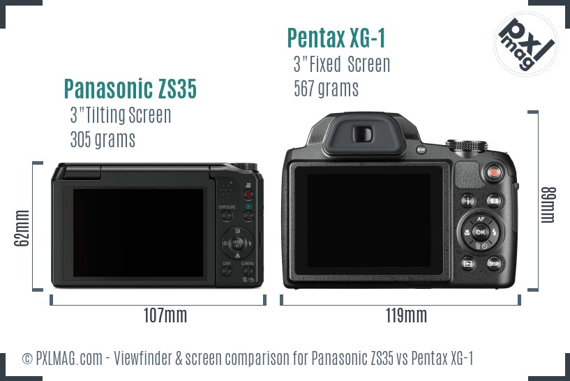 Panasonic ZS35 vs Pentax XG-1 Screen and Viewfinder comparison