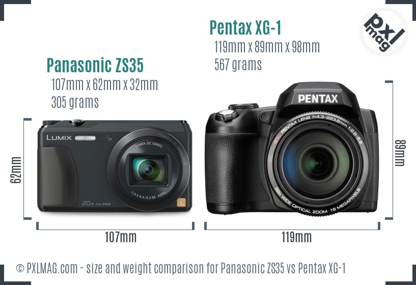 Panasonic ZS35 vs Pentax XG-1 size comparison Panasonic ZS35 vs Pentax XG-1 size comparison