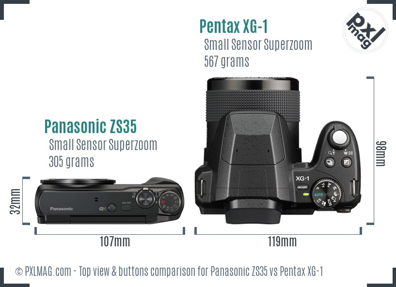 Panasonic ZS35 vs Pentax XG-1 top view buttons comparison