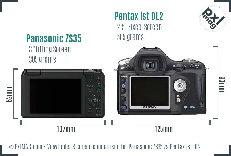 Panasonic ZS35 vs Pentax ist DL2 Screen and Viewfinder comparison