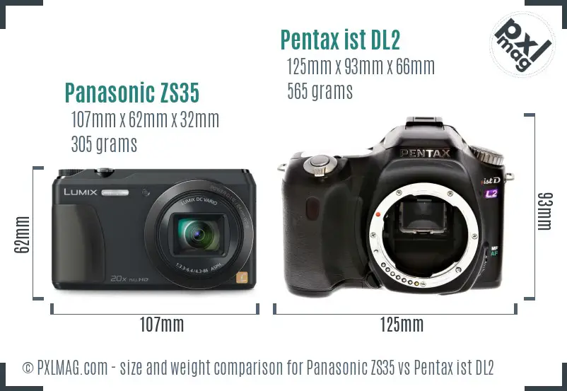 Panasonic ZS35 vs Pentax ist DL2 size comparison