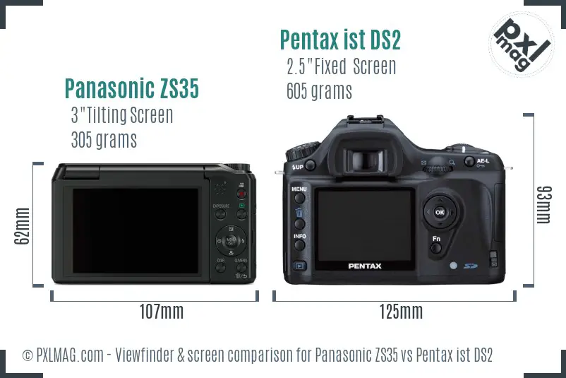 Panasonic ZS35 vs Pentax ist DS2 Screen and Viewfinder comparison