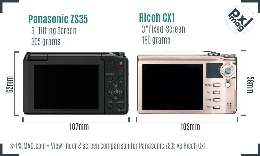 Panasonic ZS35 vs Ricoh CX1 Screen and Viewfinder comparison