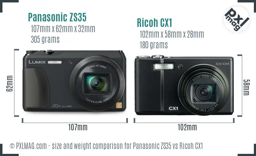 Panasonic ZS35 vs Ricoh CX1 size comparison