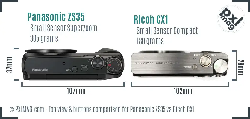 Panasonic ZS35 vs Ricoh CX1 top view buttons comparison