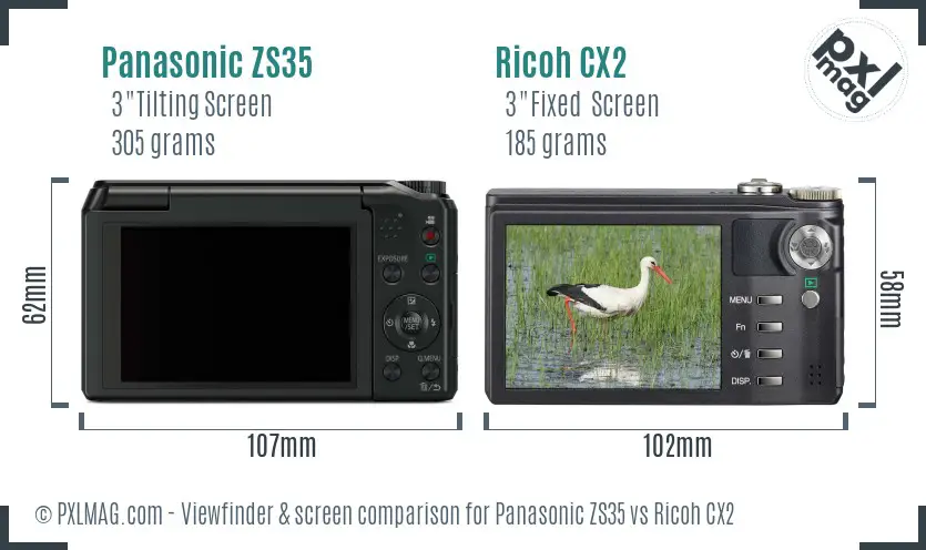 Panasonic ZS35 vs Ricoh CX2 Screen and Viewfinder comparison