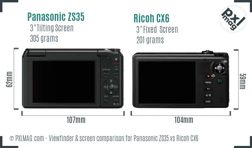 Panasonic ZS35 vs Ricoh CX6 Screen and Viewfinder comparison