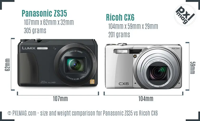 Panasonic ZS35 vs Ricoh CX6 size comparison