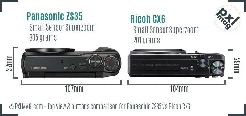 Panasonic ZS35 vs Ricoh CX6 top view buttons comparison