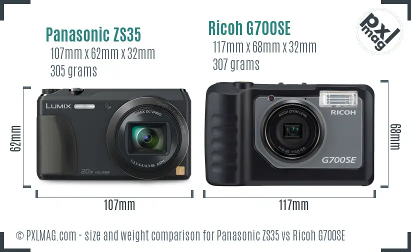 Panasonic ZS35 vs Ricoh G700SE size comparison