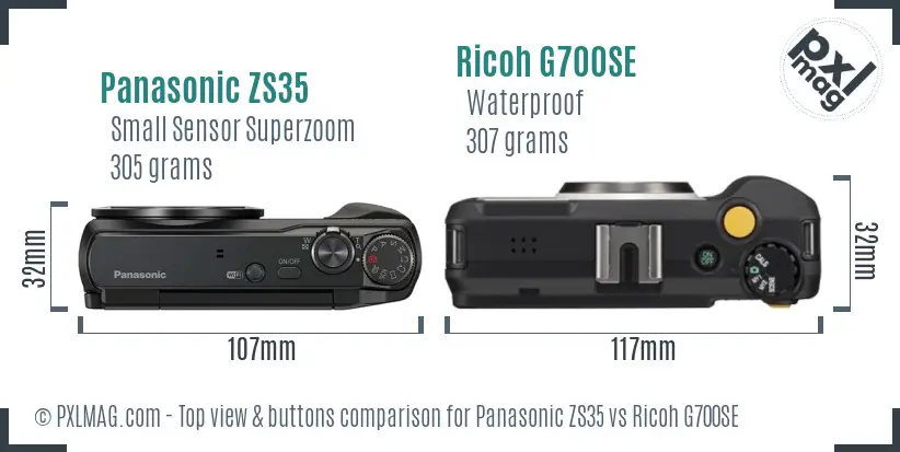 Panasonic ZS35 vs Ricoh G700SE top view buttons comparison
