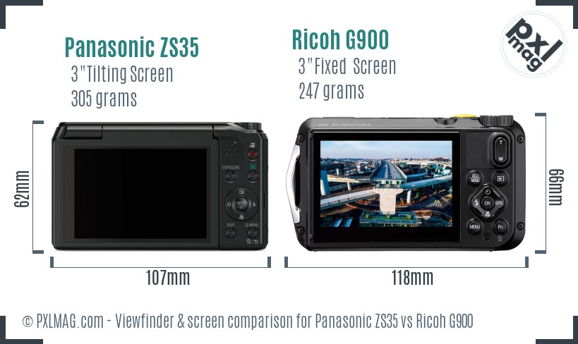 Panasonic ZS35 vs Ricoh G900 Screen and Viewfinder comparison