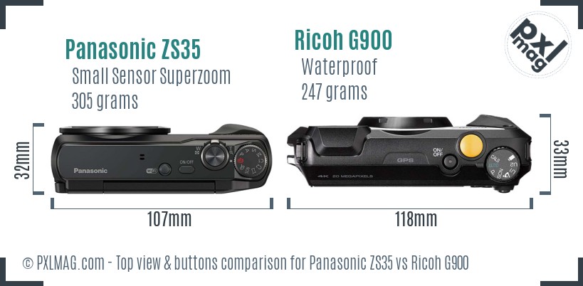 Panasonic ZS35 vs Ricoh G900 top view buttons comparison