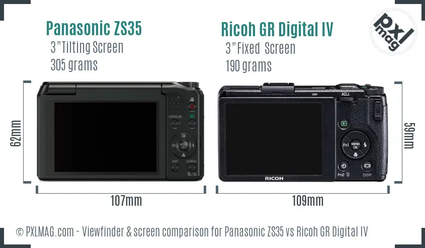 Panasonic ZS35 vs Ricoh GR Digital IV Screen and Viewfinder comparison Panasonic ZS35 vs Ricoh GR Digital IV Screen and Viewfinder comparison