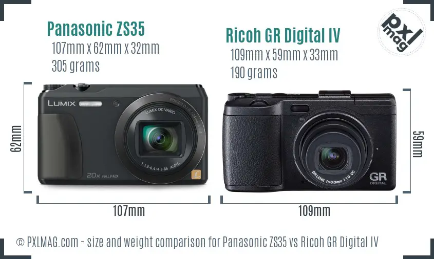 Panasonic ZS35 vs Ricoh GR Digital IV size comparison Panasonic ZS35 vs Ricoh GR Digital IV size comparison