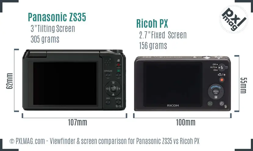 Panasonic ZS35 vs Ricoh PX Screen and Viewfinder comparison