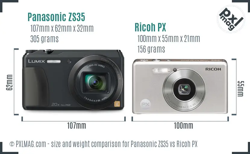 Panasonic ZS35 vs Ricoh PX size comparison