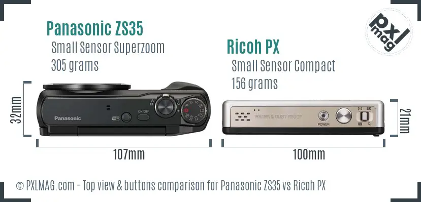 Panasonic ZS35 vs Ricoh PX top view buttons comparison