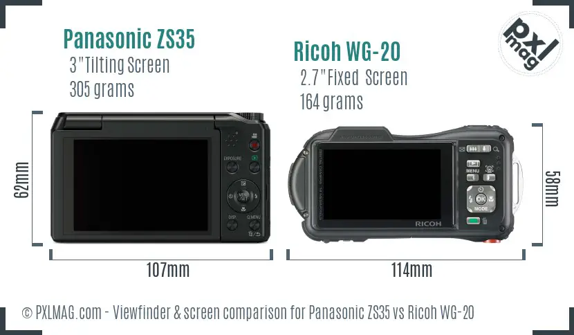 Panasonic ZS35 vs Ricoh WG-20 Screen and Viewfinder comparison