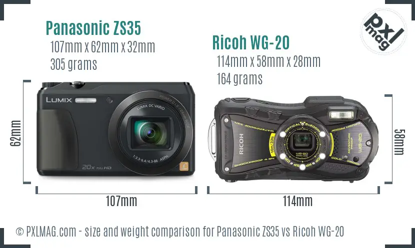 Panasonic ZS35 vs Ricoh WG-20 size comparison