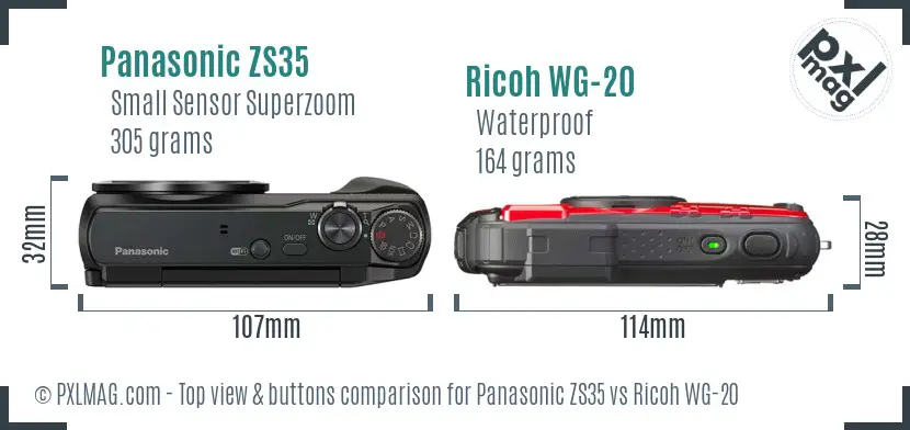 Panasonic ZS35 vs Ricoh WG-20 top view buttons comparison