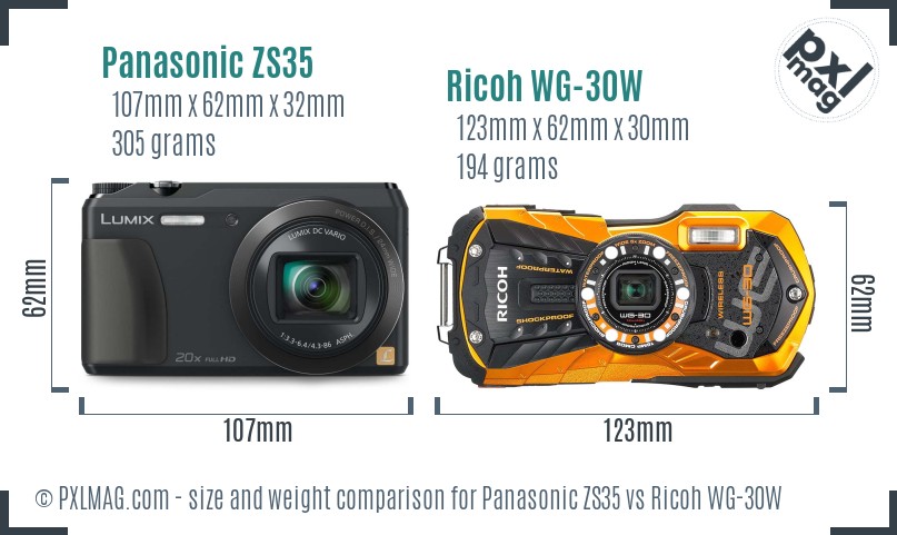Panasonic ZS35 vs Ricoh WG-30W size comparison