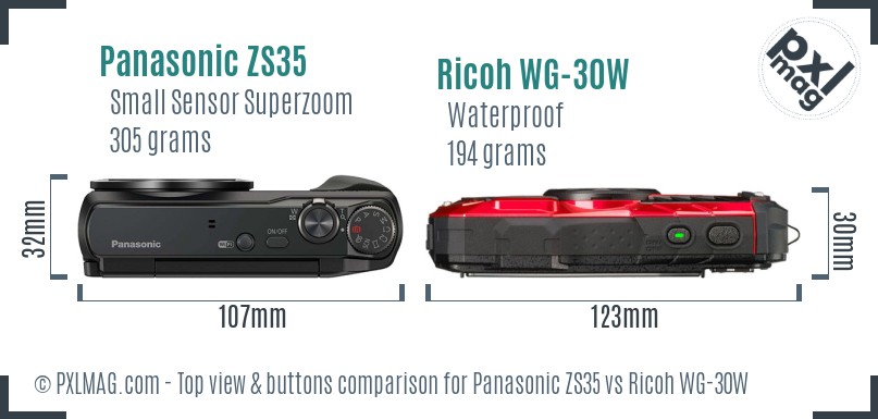 Panasonic ZS35 vs Ricoh WG-30W top view buttons comparison