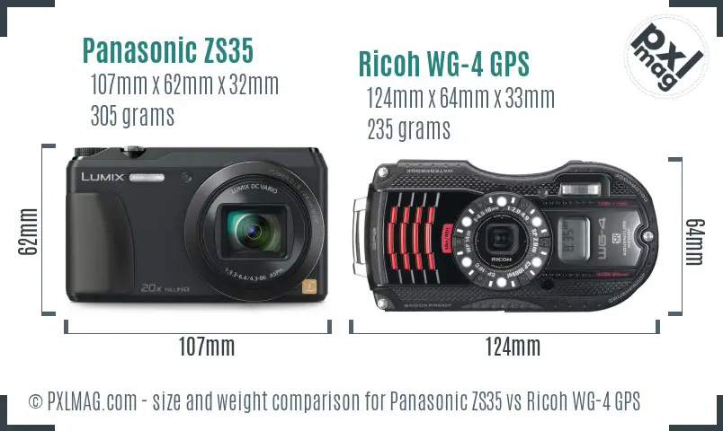 Panasonic ZS35 vs Ricoh WG-4 GPS size comparison Panasonic ZS35 vs Ricoh WG-4 GPS size comparison