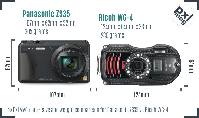 Panasonic ZS35 vs Ricoh WG-4 size comparison Panasonic ZS35 vs Ricoh WG-4 size comparison