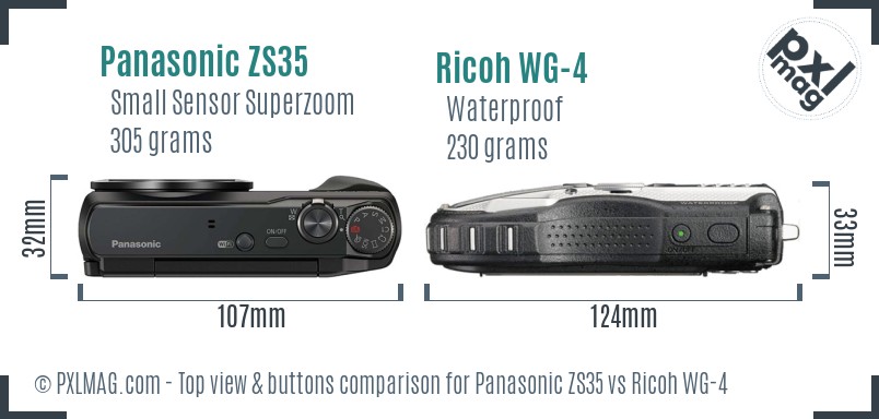 Panasonic ZS35 vs Ricoh WG-4 top view buttons comparison