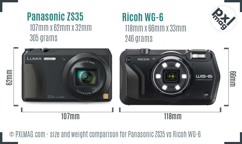 Panasonic ZS35 vs Ricoh WG-6 size comparison