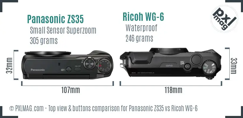 Panasonic ZS35 vs Ricoh WG-6 top view buttons comparison