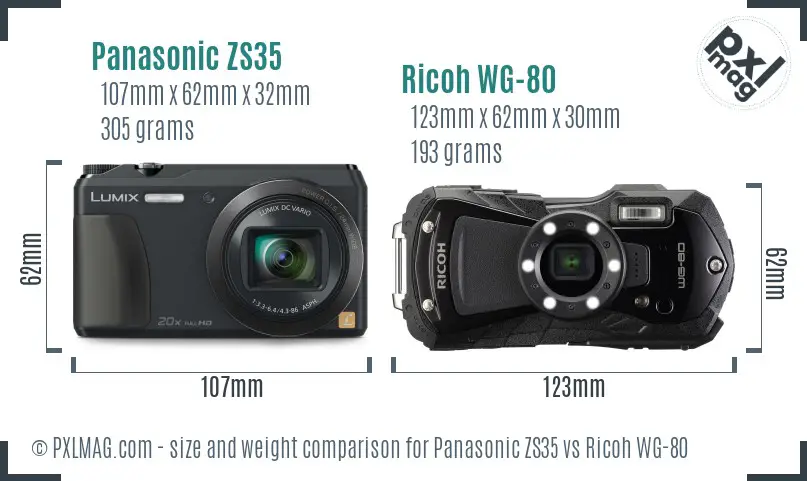 Panasonic ZS35 vs Ricoh WG-80 size comparison Panasonic ZS35 vs Ricoh WG-80 size comparison