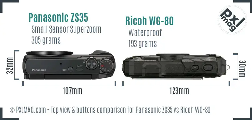 Panasonic ZS35 vs Ricoh WG-80 top view buttons comparison