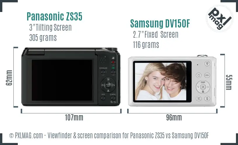 Panasonic ZS35 vs Samsung DV150F Screen and Viewfinder comparison