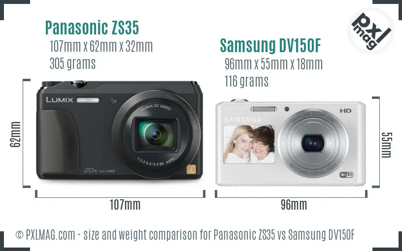 Panasonic ZS35 vs Samsung DV150F size comparison