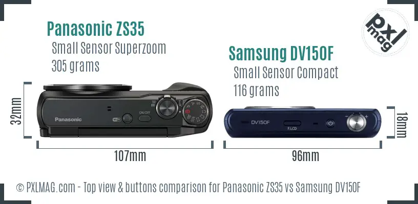 Panasonic ZS35 vs Samsung DV150F top view buttons comparison