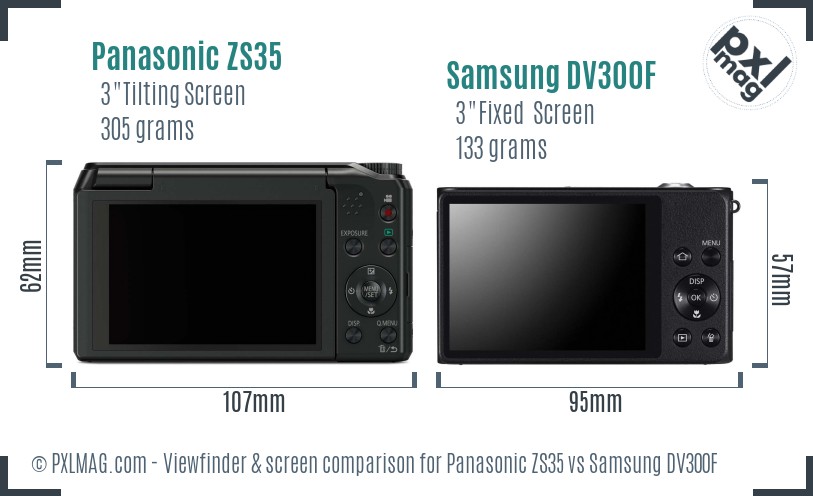 Panasonic ZS35 vs Samsung DV300F Screen and Viewfinder comparison