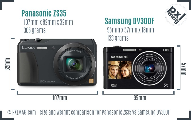 Panasonic ZS35 vs Samsung DV300F size comparison