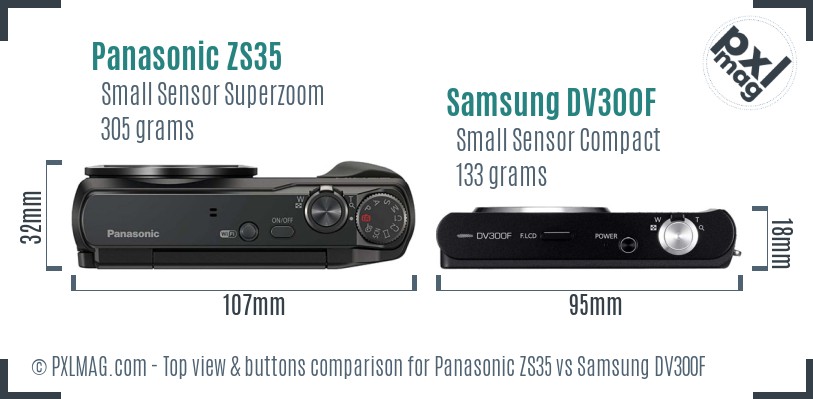 Panasonic ZS35 vs Samsung DV300F top view buttons comparison
