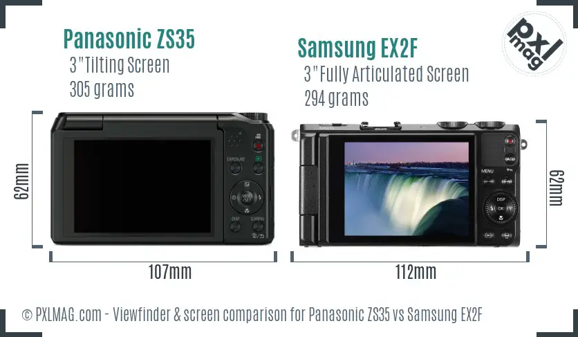 Panasonic ZS35 vs Samsung EX2F Screen and Viewfinder comparison
