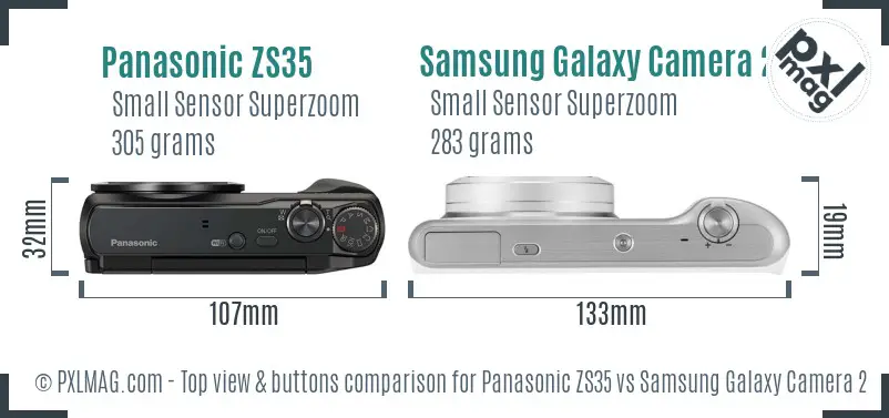 Panasonic ZS35 vs Samsung Galaxy Camera 2 top view buttons comparison