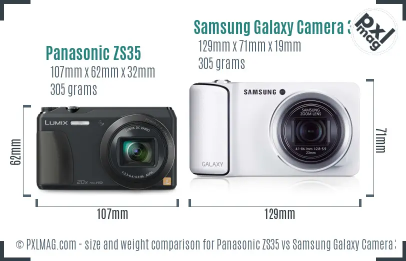 Panasonic ZS35 vs Samsung Galaxy Camera 3G size comparison
