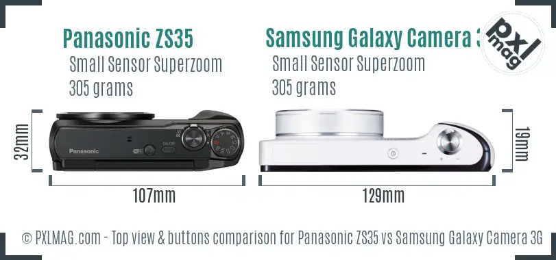 Panasonic ZS35 vs Samsung Galaxy Camera 3G top view buttons comparison