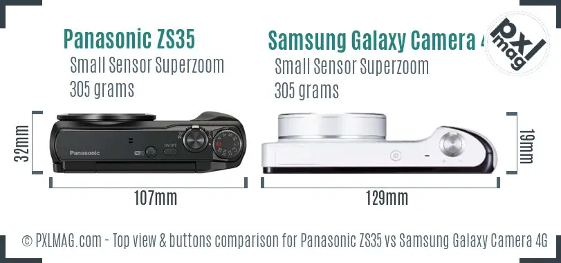 Panasonic ZS35 vs Samsung Galaxy Camera 4G top view buttons comparison